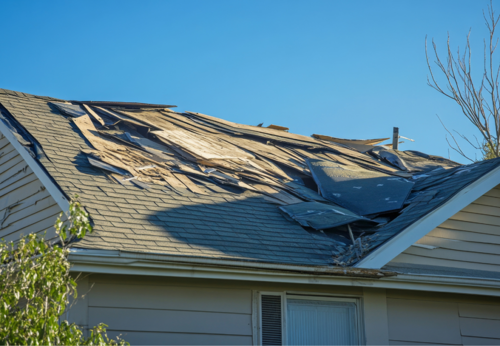 A photo of a damage roof to descruibe Hail Damage Roof Insurance Claim Process 